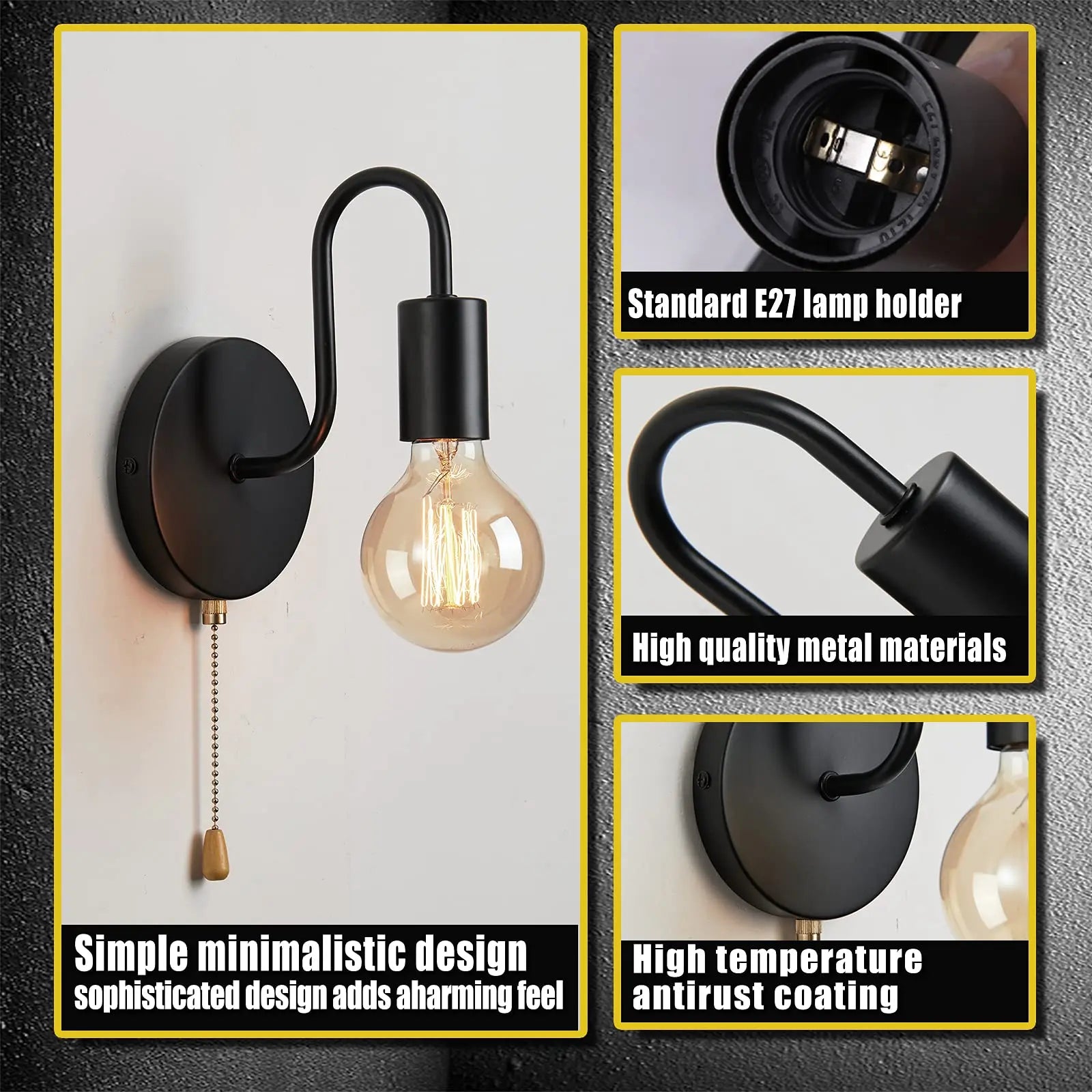 Moktan Sabai Industrial Black Wall Sconce – Nordic E27 Iron Lamp for Bedroom & Bathroom Decor
