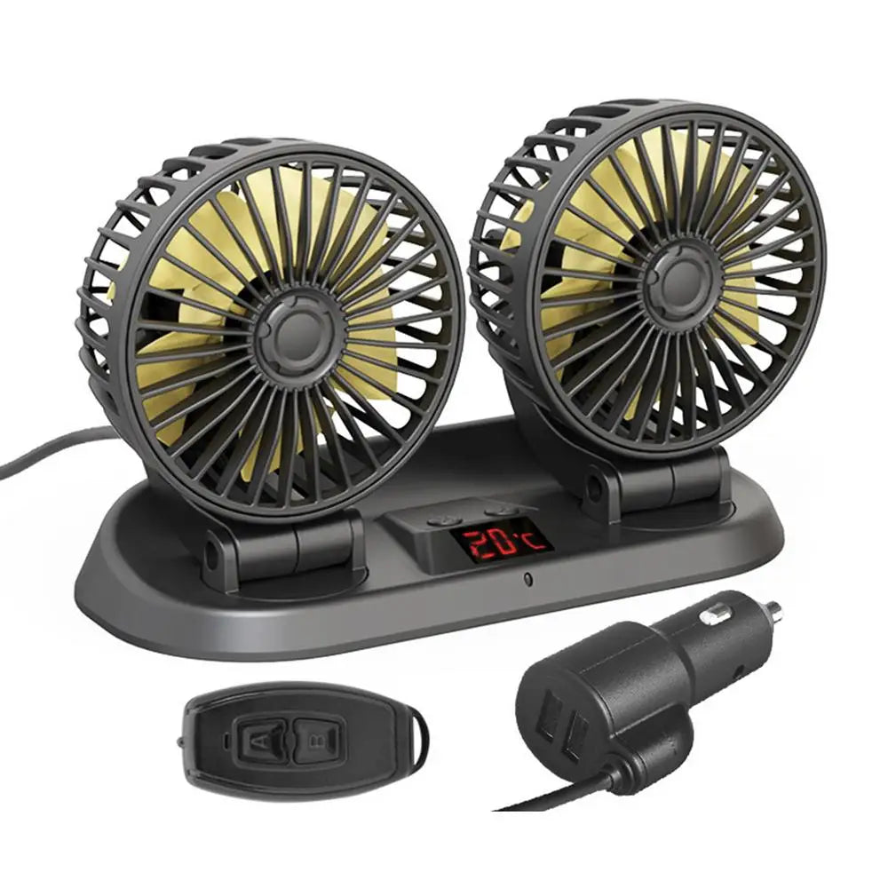 Moktan Sabai Dual Head Car Fan | 12 Volt Portable Fan with 3-Speed Settings | Compact Design for Enhanced Air Circulation V2