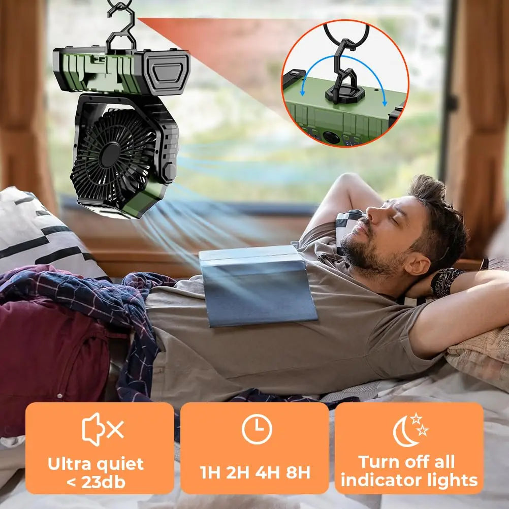 Moktan Sabai Outdoor Companion | Rechargeable Camping Fan with LED Light & Power Bank | 20,000mAh Battery for Extended Outdoor Comfort