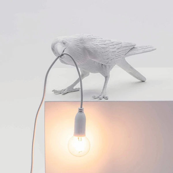 Moktan Sabai Crow Bird Wall Lamp – Resin Bedside Night Light for Bedroom & Living Room Decor White sitting US plug