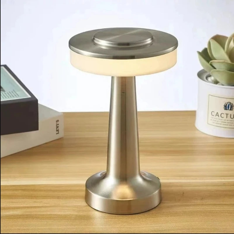 Moktan Sabai Metal Touch Table Lamp USB Rechargeable Portable Bedside Night Light for Bar Silver