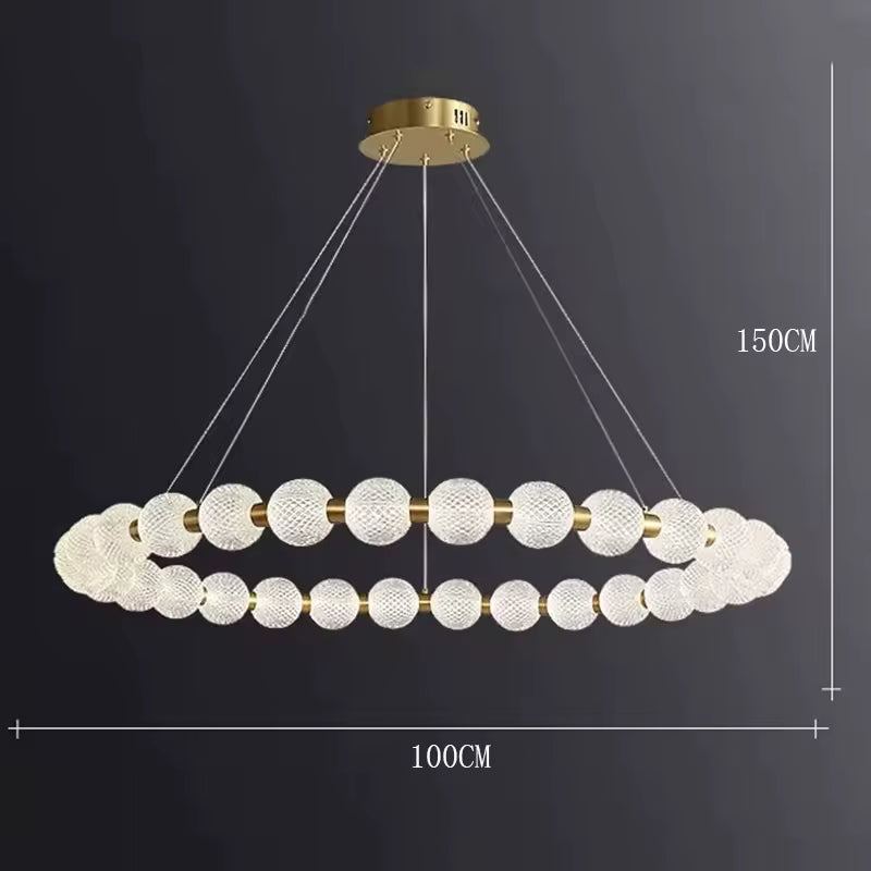 Moktan Sabai Alabaster Ring Chandelier – Gold Beaded LED Luxury Ceiling Light