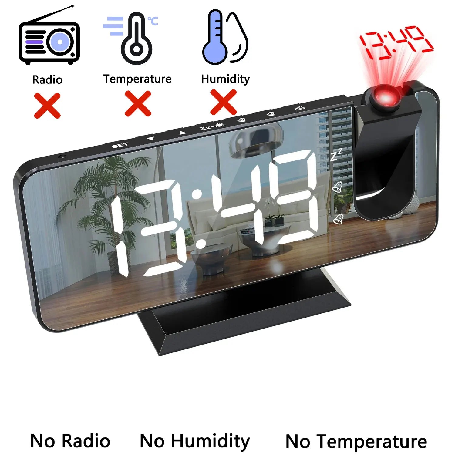 Moktan Sabai HD Projection Alarm Clock Large LED Display Digital Smart Radio Auto Dimming
