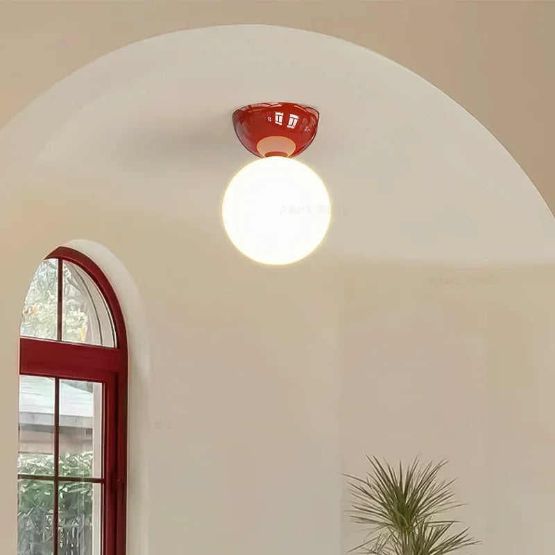 Moktan Sabai Bauhaus Dome Ceiling Light Cream Flush Mount Lamp for Hallway Balcony Entryway