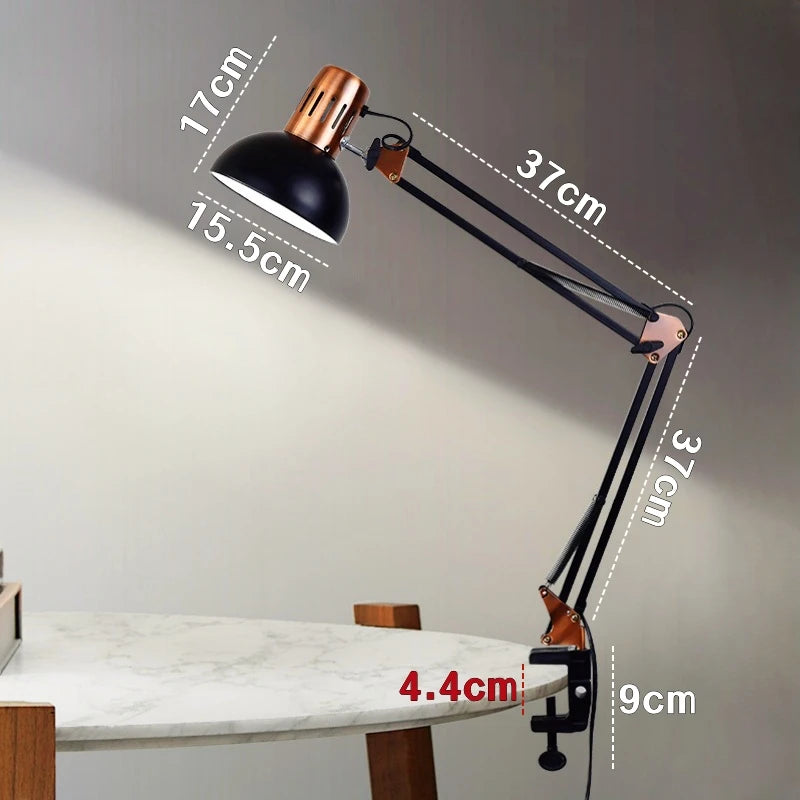 Moktan Sabai Industrial Foldable LED Table Lamp with Clamp Telescopic Swing Arm for Desk