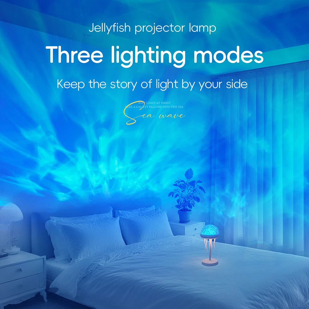 Moktan Sabai Jellyfish LED Projection Night Light Table Lamp Remote Ocean Ambient Bedroom