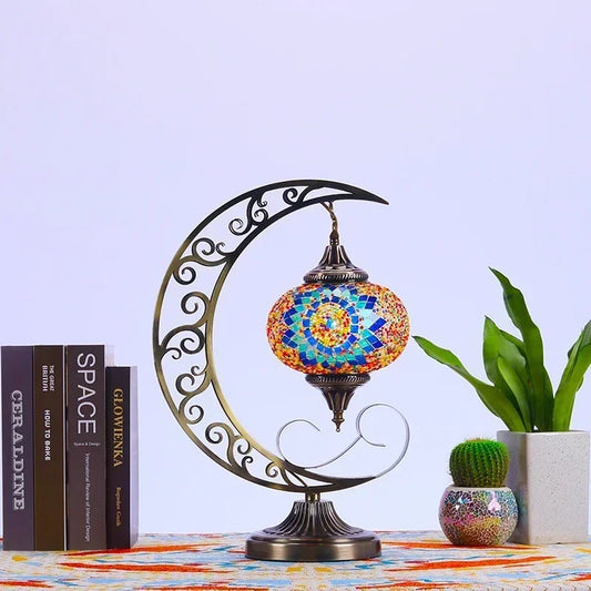 Vintage Turkish Moroccan Mosaic Table Lamp Handmade Bohemian Glass Home Decor