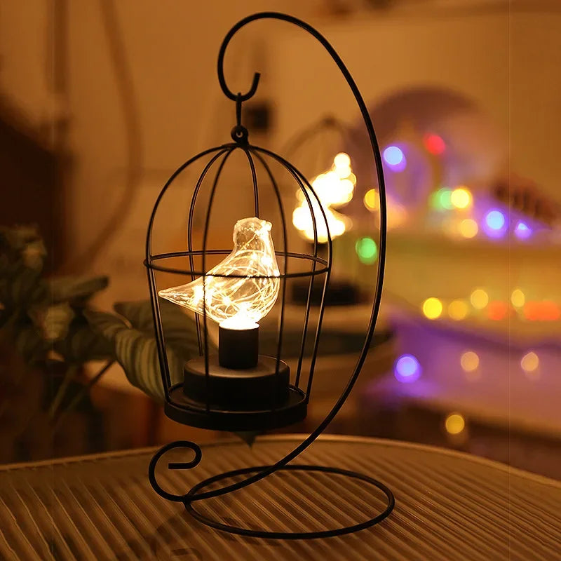 Moktan Sabai Birdcage Table Lamp Warm White Fairy Light Bird LED Bedroom Living Room Decor