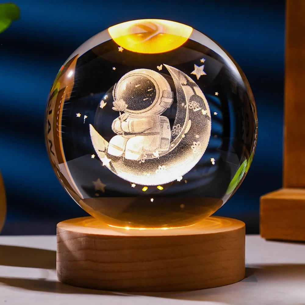 Moktan Sabai 3D Axolotl Crystal Ball Night Light | LED Laser Engraved Glass Decor Lamp Gift