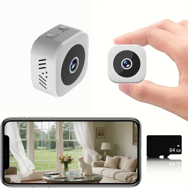 Moktan Sabai Xiaomi 8K Mini Wireless Security Camera WiFi Night Vision Motion Detection Audio White-64GB Card