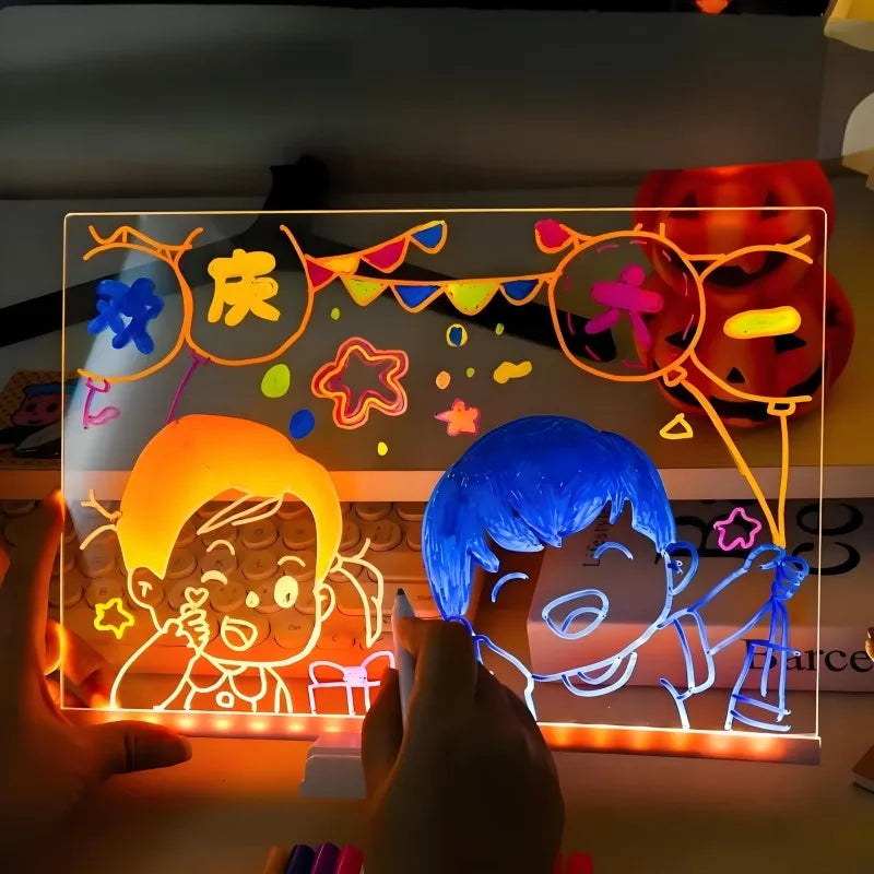 Moktan Sabai LED Message Board for Kids – Colorful DIY Acrylic Drawing Board with 7 Pens