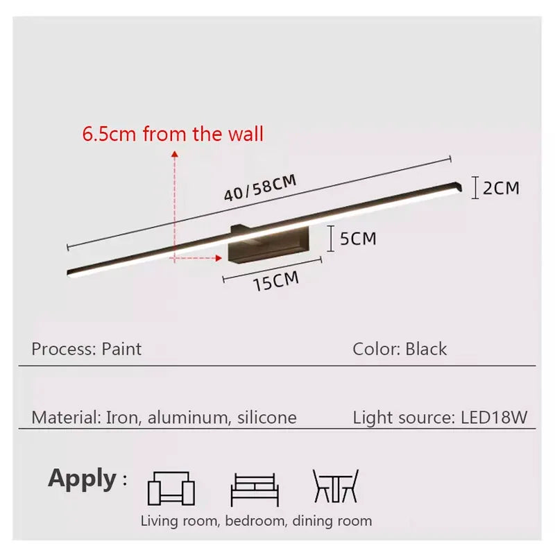 Moktan Sabai LED Bathroom Mirror Light – Waterproof Wall Lamp for Makeup Vanity in White/Black