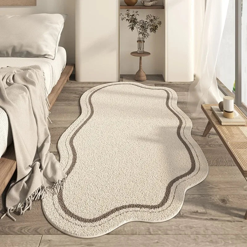 Moktan Sabai Cream Irregular Area Rug Non Slip Modern Nordic Wave Floor Mat A