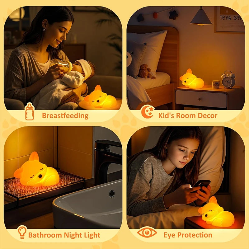 Moktan Sabai FoxyGlow | Squishy LED Fox Night Light with USB Rechargeable Nursery Decor