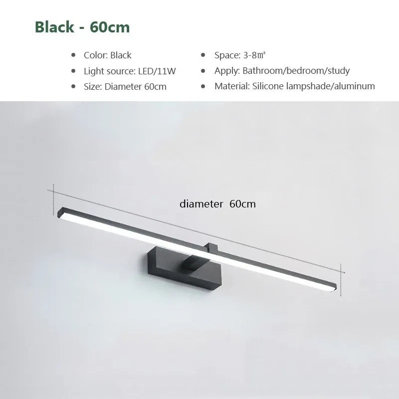 Moktan Sabai LED Bathroom Mirror Light – Waterproof Wall Lamp for Makeup Vanity in White/Black black-60cm Natural white