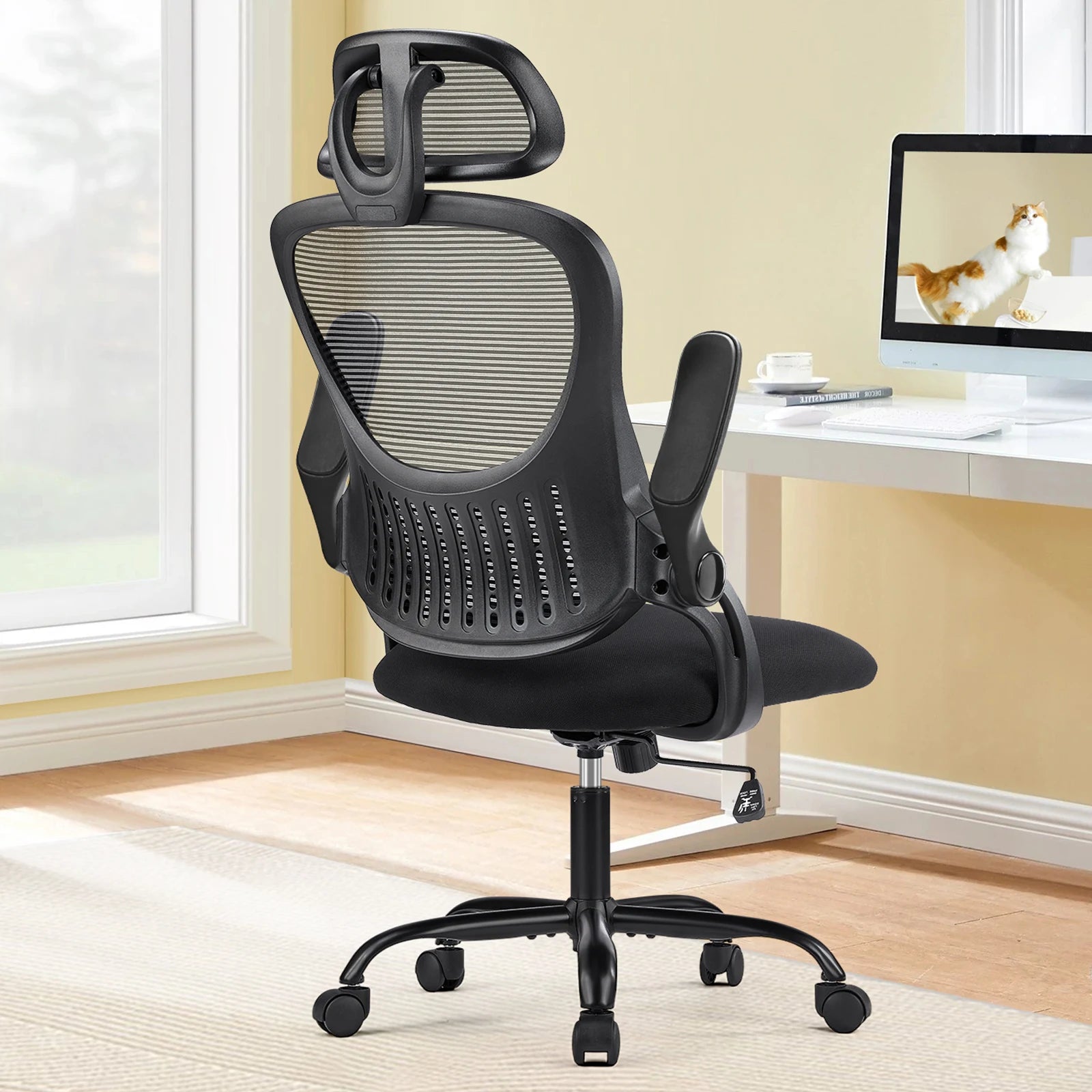 Moktan Sabai Mesh Ergonomic Office Chair Flip-Up Arms Adjustable Headrest Lumbar Support Black