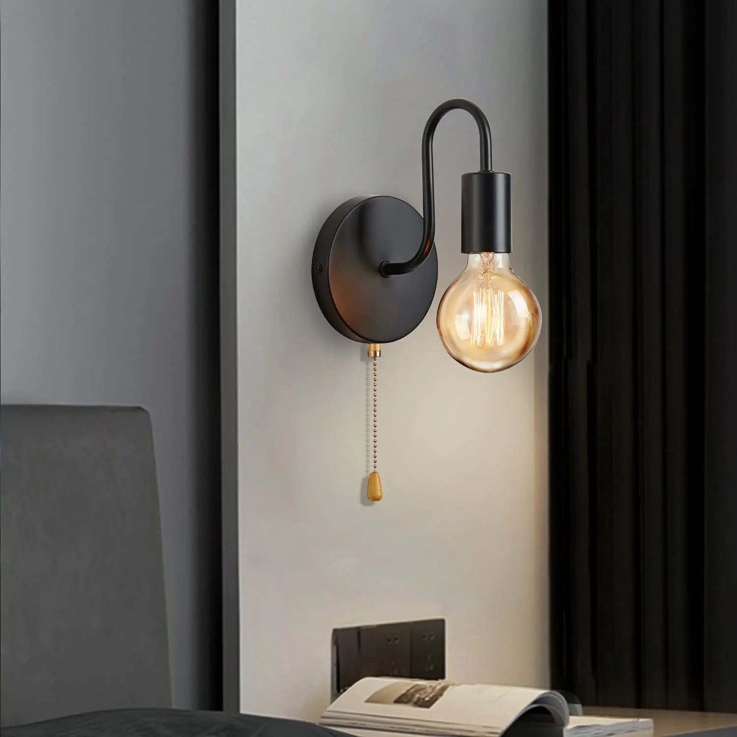 Moktan Sabai Industrial Black Wall Sconce – Nordic E27 Iron Lamp for Bedroom & Bathroom Decor