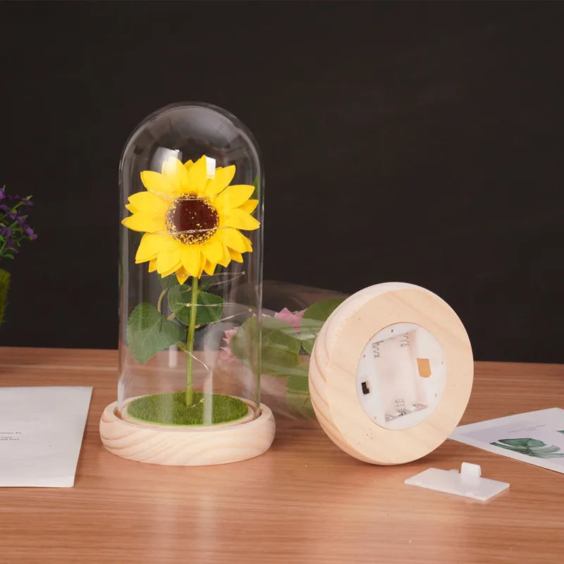 Moktan Sabai Sunflower LED Dome Lamp Artificial Flower Gift for Mom Grandma Home Decor