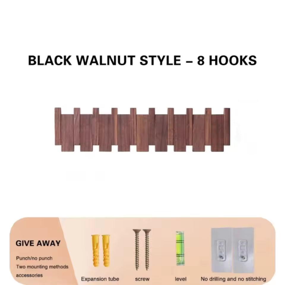 Moktan Sabai Wooden Piano Coat Rack Wall Mounted Solid Wood Hooks 4 6 8 Hook Organizer