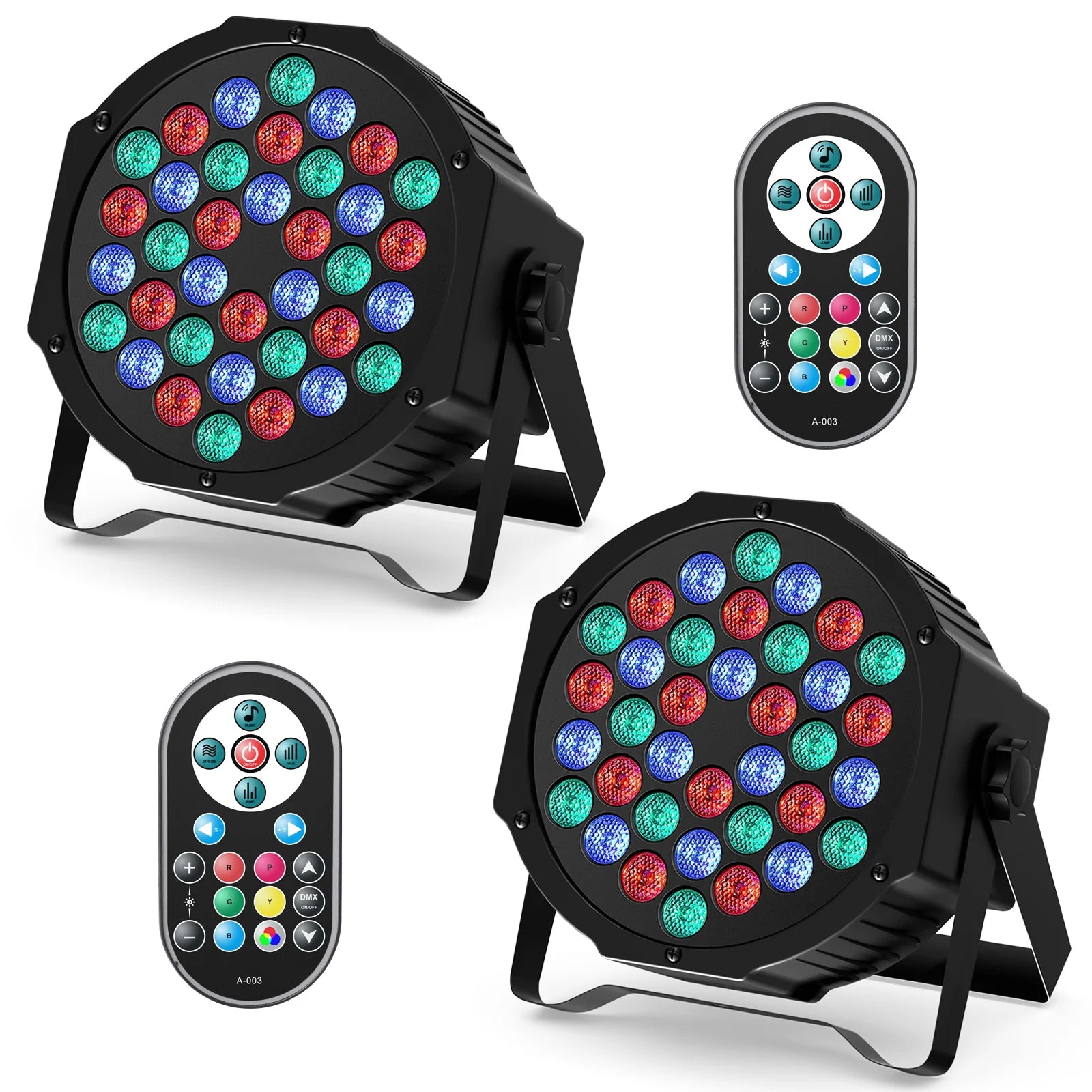 Moktan Sabai RGB Par Lights 36LED Stage Lighting – DMX512 Uplights for DJ, Party, Wedding Events 2Pcs-ZQ01082 US Plug