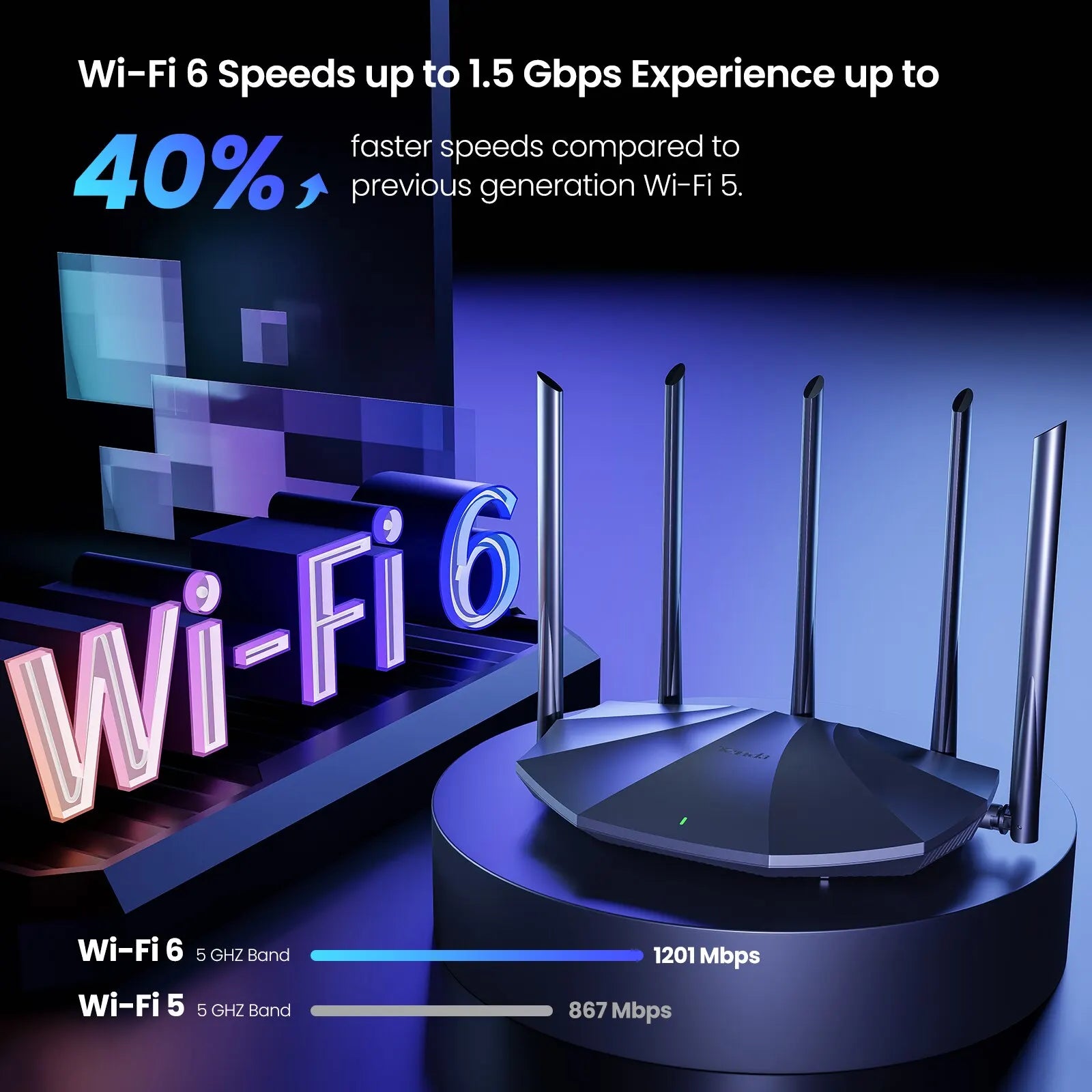 Moktan Sabai WiFi 6 AX1500 Dual Band Gigabit Router Signal Booster for Home Office