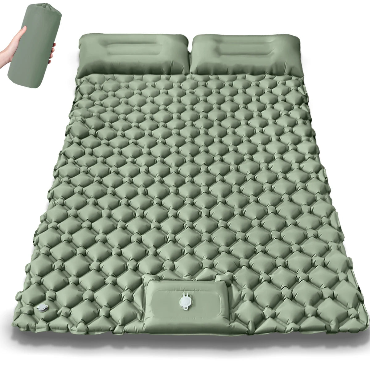 Moktan Sabai 2025 Upgrade Double Air Mattress Camping Inflatable Bed Built-in Pump Waterproof Spring green