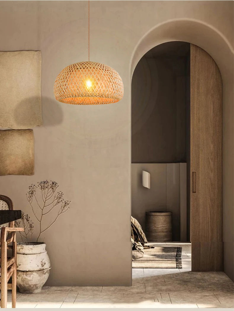 Moktan Sabai Handwoven Bamboo Rattan Pendant Lamp – Natural Wicker LED Hanging Light E27