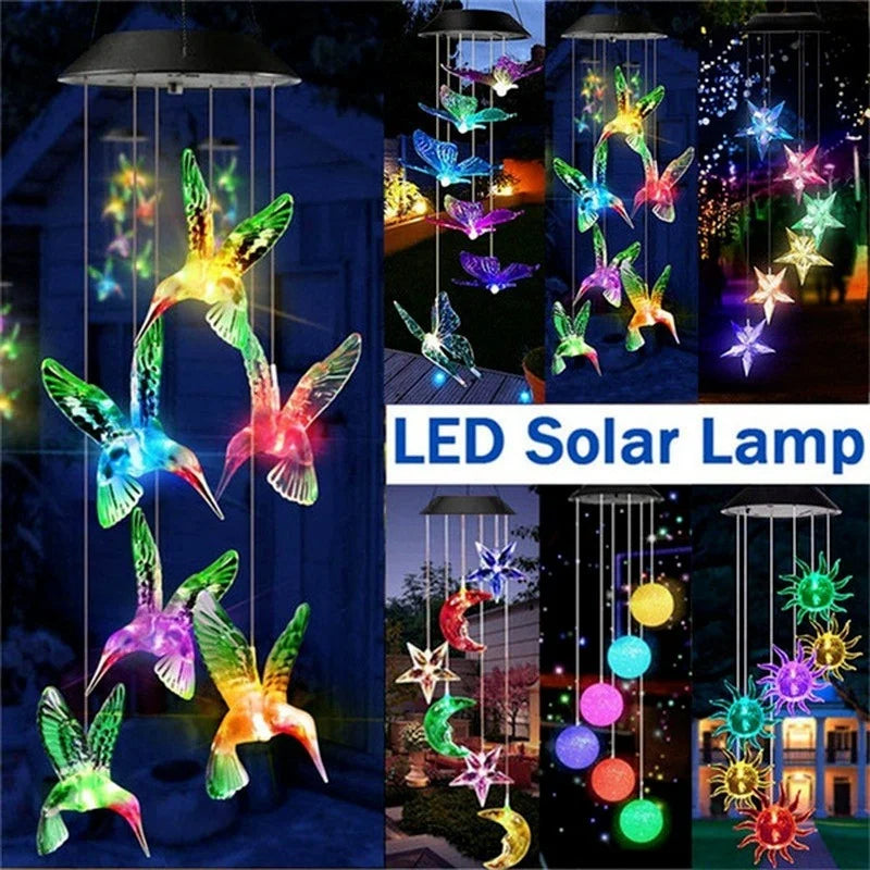 Moktan Sabai Solar LED Wind Chime Crystal Ball Color Changing Garden Hanging Light