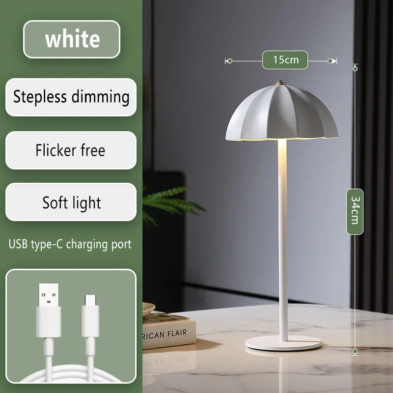 Moktan Sabai LED Metal Table Lamp Rechargeable Touch Dimmable Desk Lamp Umbrella Shade