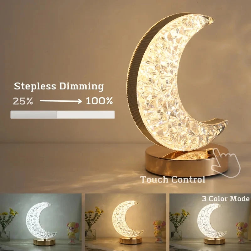Moktan Sabai Crystal Touch LED Night Light – USB Dimmable Moon Lamp for Bedroom & Girls Room