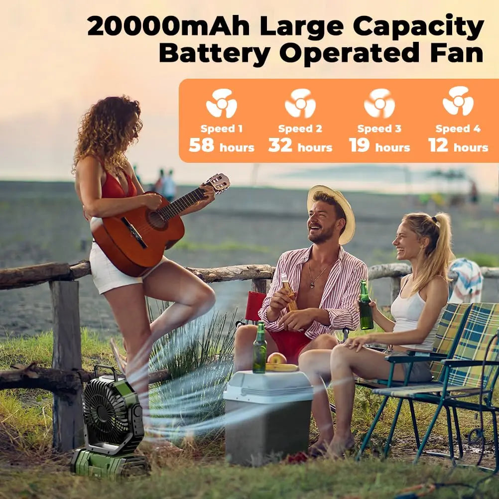 Moktan Sabai Outdoor Companion | Rechargeable Camping Fan with LED Light & Power Bank | 20,000mAh Battery for Extended Outdoor Comfort