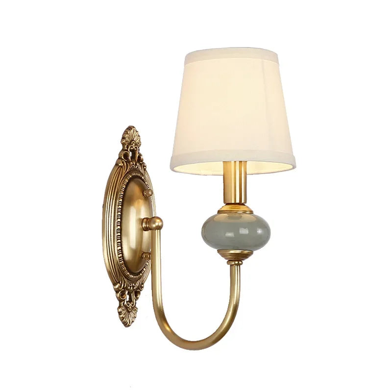 Moktan Sabai American Style Copper Wall Lamp Ceramic Bedside Sconce Antique Decor Light