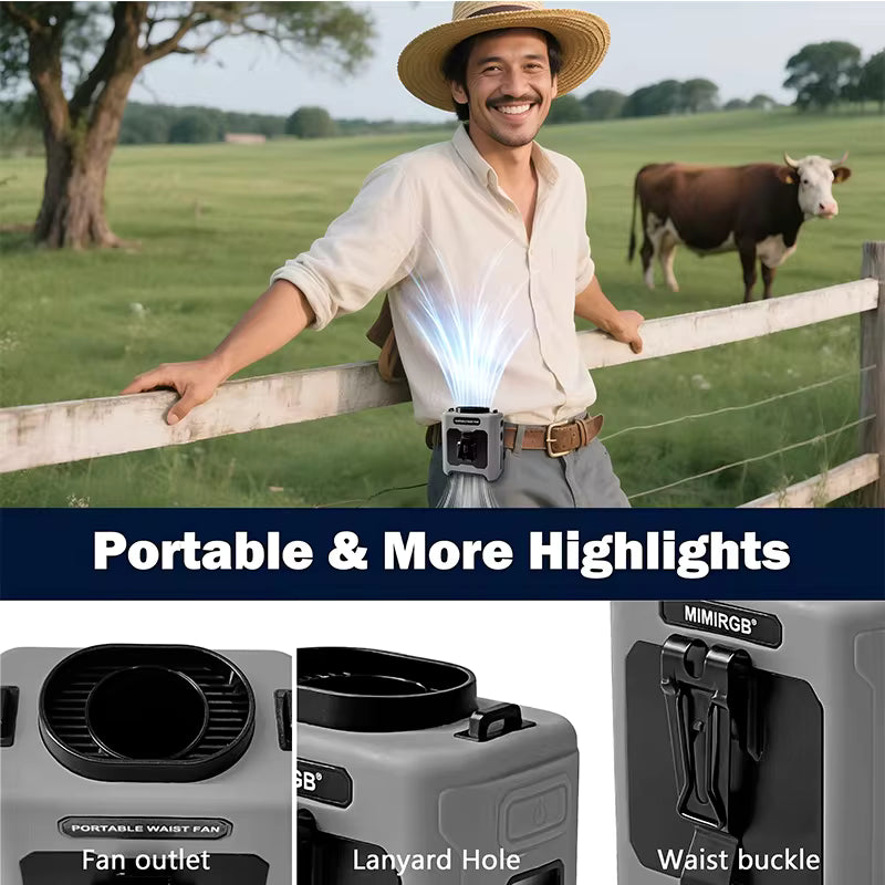 Moktan Sabai Cooling Companion | Portable Waist Fan with 8000mAh Battery | 100-Speed Adjustable for Ultimate Comfort