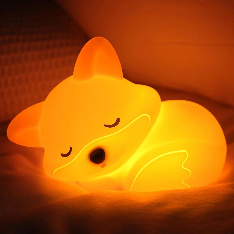 Moktan Sabai FoxyGlow | Squishy LED Fox Night Light with USB Rechargeable Nursery Decor Fox Night Light