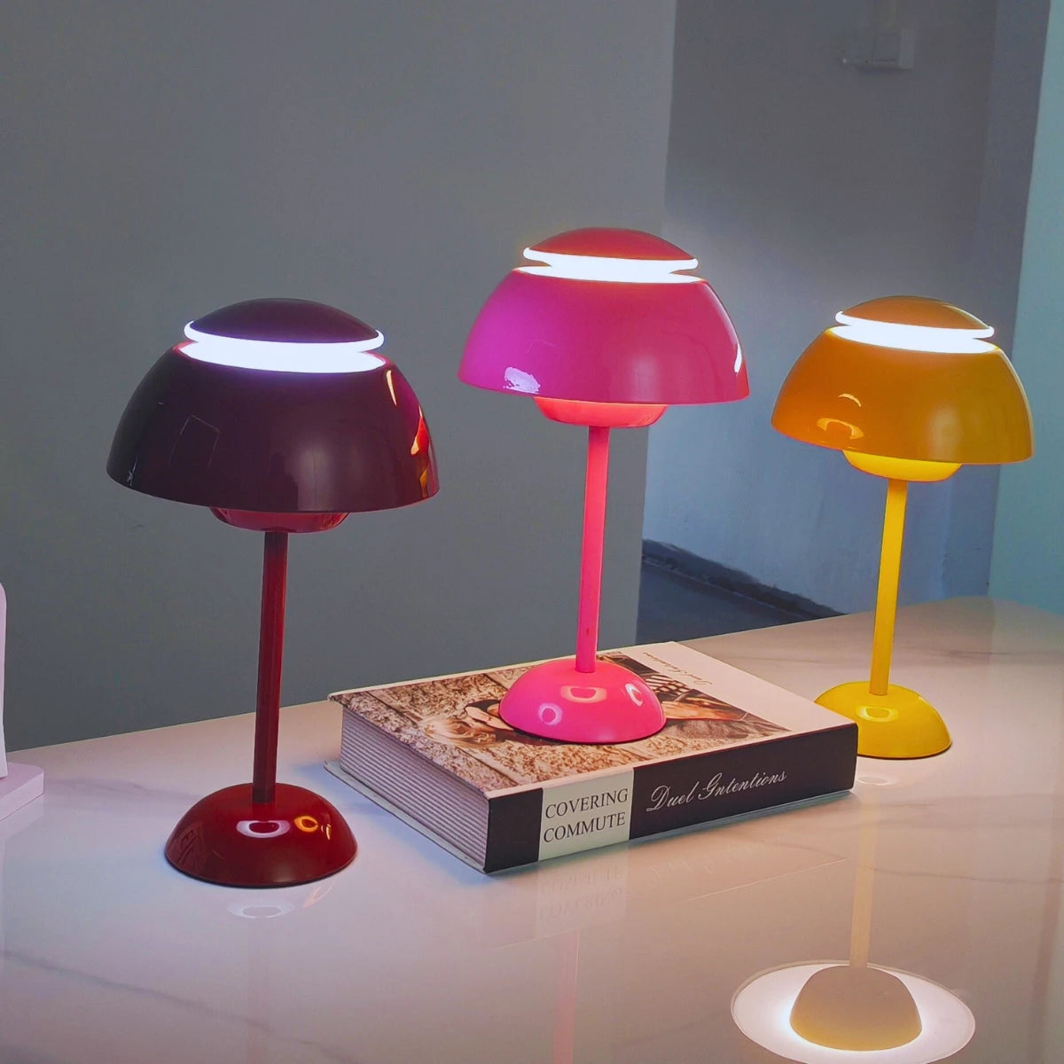 USB Touch Mushroom Table Lamp Tri-Color Dimmable LED Night Light for Bedroom