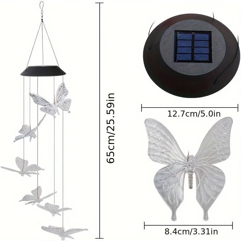 Moktan Sabai LED Solar Wind Chimes Color Changing Butterfly Dragonfly Hummingbird Outdoor Gift