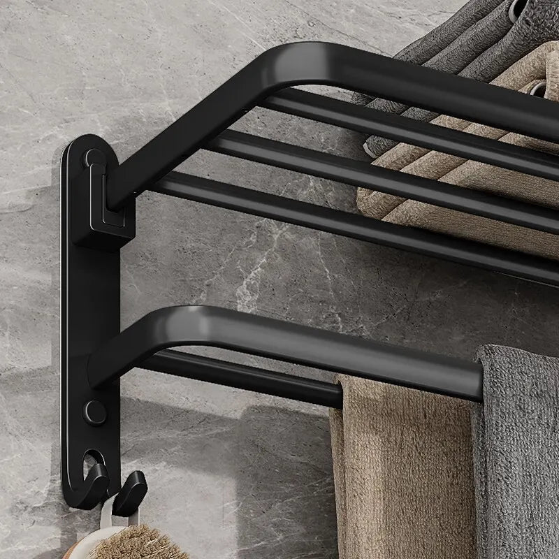 Moktan Sabai Black Towel Rack | Wall Mounted Bathroom Shelf