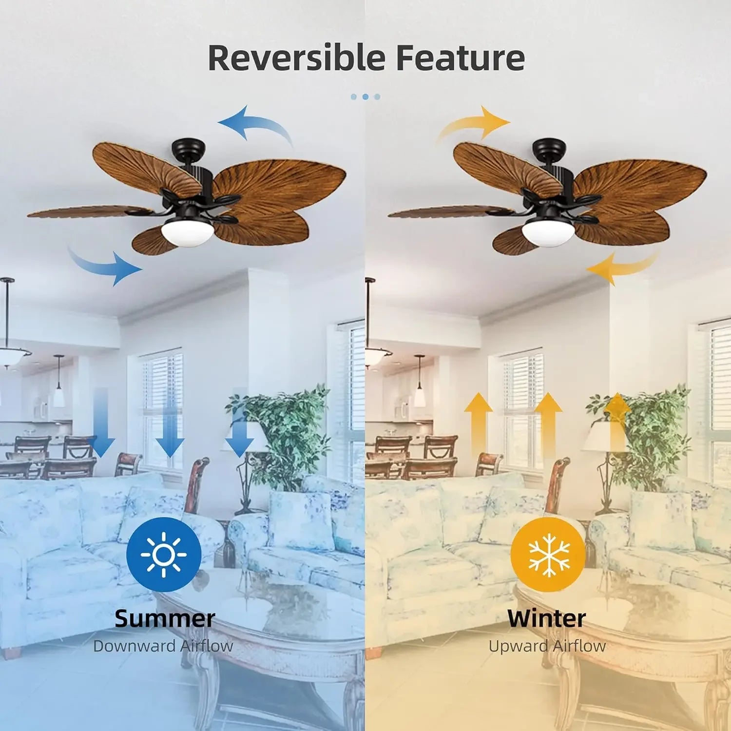 Moktan Sabai Outdoor Ceiling Fan 5 Palm Leaf Blades Brown Tropical