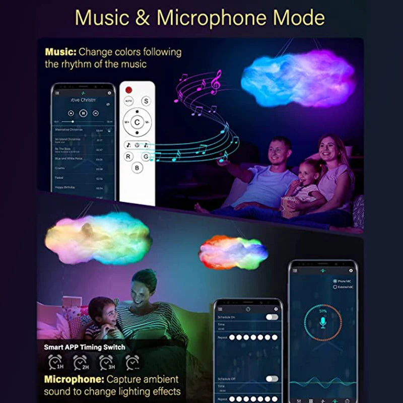 Moktan Sabai 3D Cloud LED Lamp Multicolor Bedroom Light Music Sync Thunder Clouds Smart USB