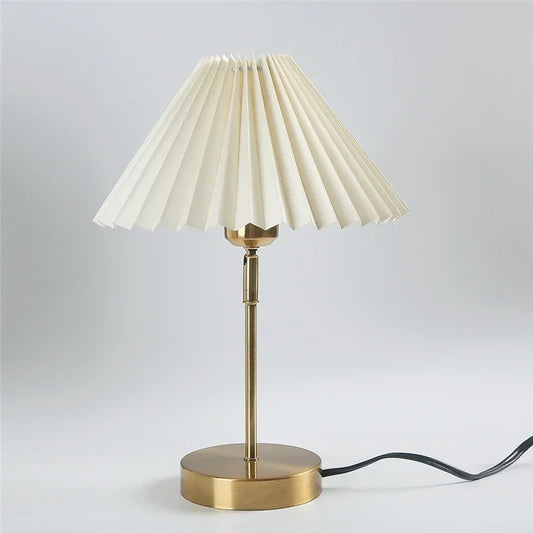 Adjustable Pleated LED Table Lamp – Retro E27 Desk Light for Bedroom & Living Room
