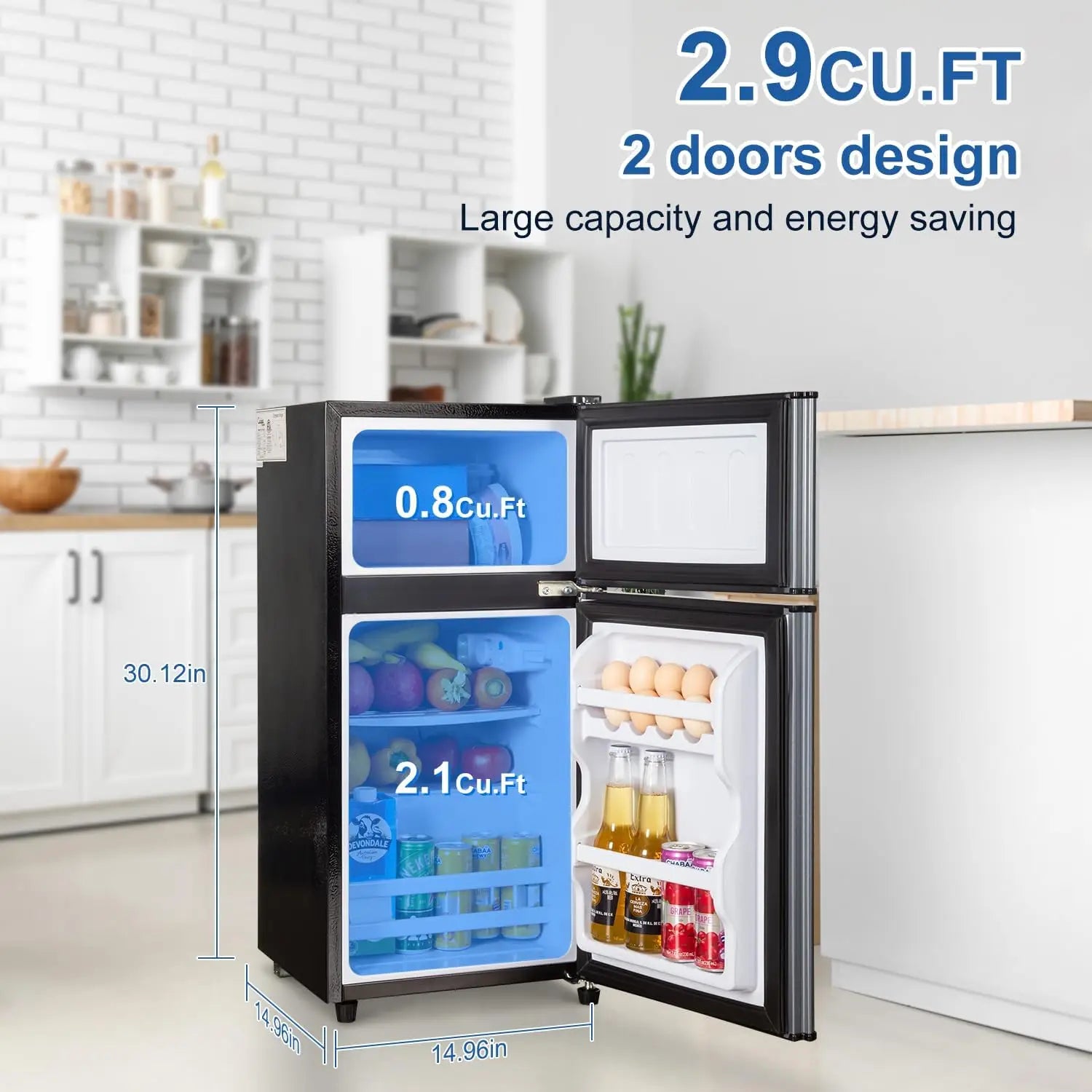 Moktan Sabai 2.9 Cu.Ft Mini Fridge with Freezer Small Energy-Saving Double Door Refrigerator