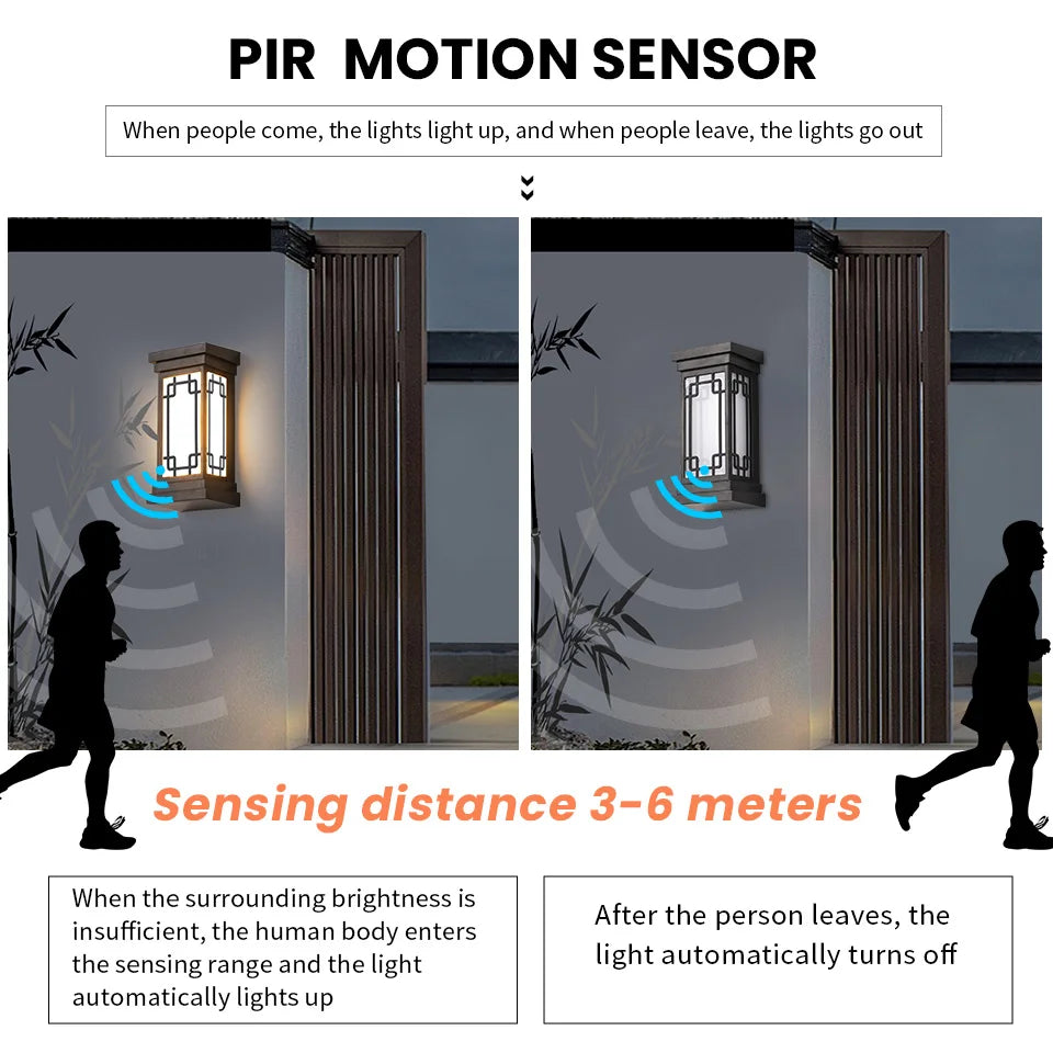 Moktan Sabai LED Outdoor Wall Light – IP66 Waterproof Motion Sensor Lamp for Porch & Garden