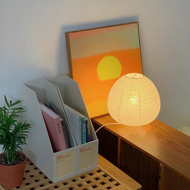 Moktan Sabai Japanese LED Lantern Table Lamp Rice Paper Bedside Light Living Room Bedroom Decor
