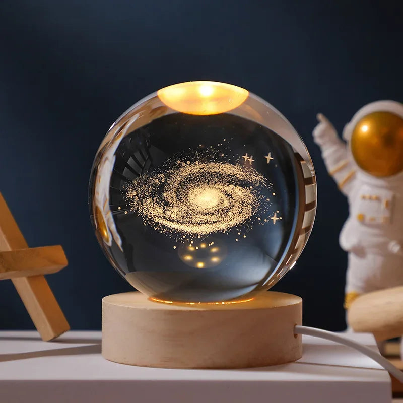 Moktan Sabai 3D Galaxy Crystal Ball Night Light USB LED Moon Lamp Home Decor Gift Planet Galaxy 6cm ball with base