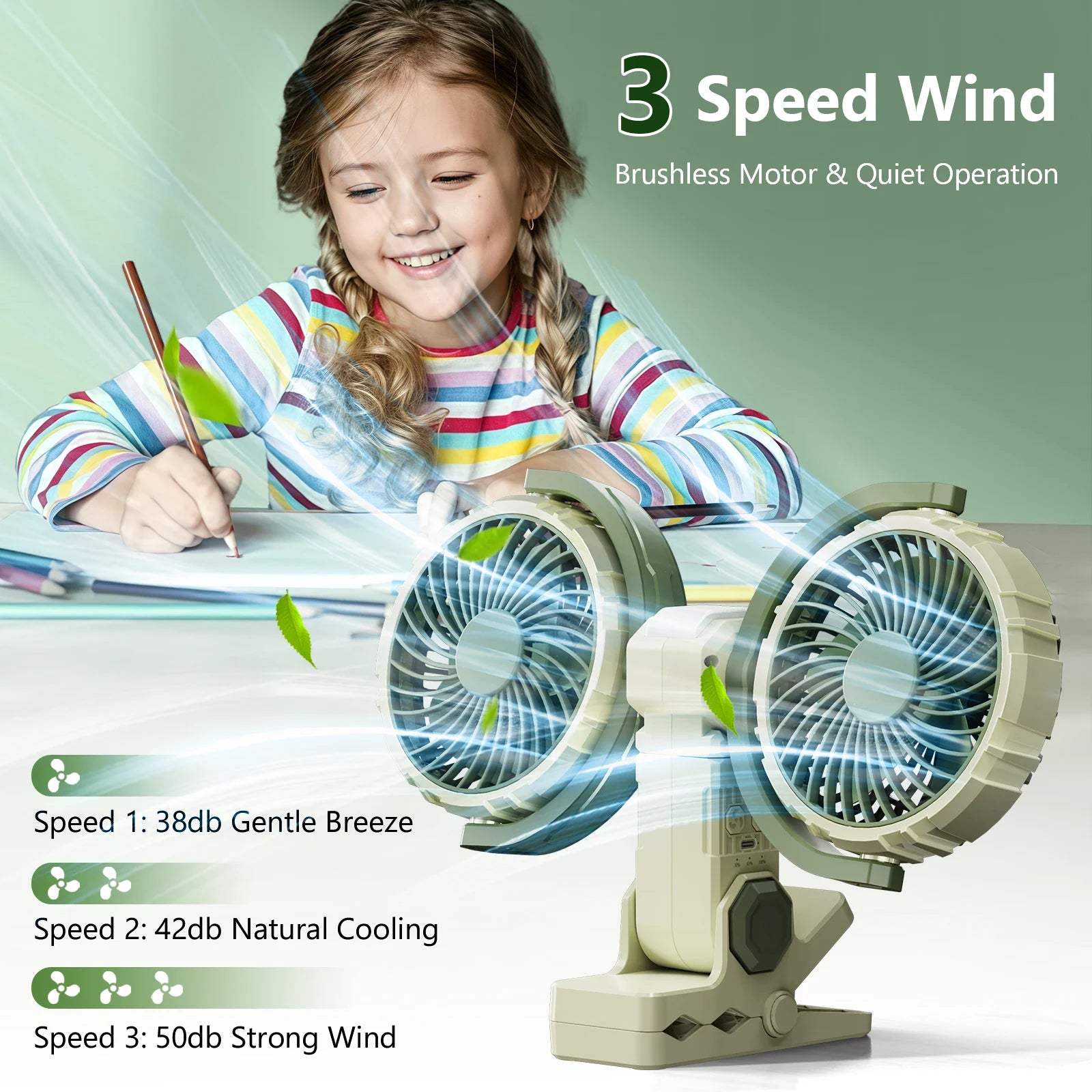 Moktan Sabai Cool Breeze | Portable Car Fan with Dual Heads & Rechargeable Battery | Adjustable Speed for Comfortable Travel