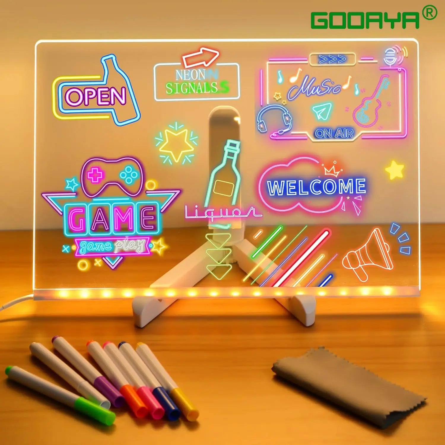 Moktan Sabai LED Kids Message Board – Colorful DIY Acrylic Drawing Board with 7 Pens Gift