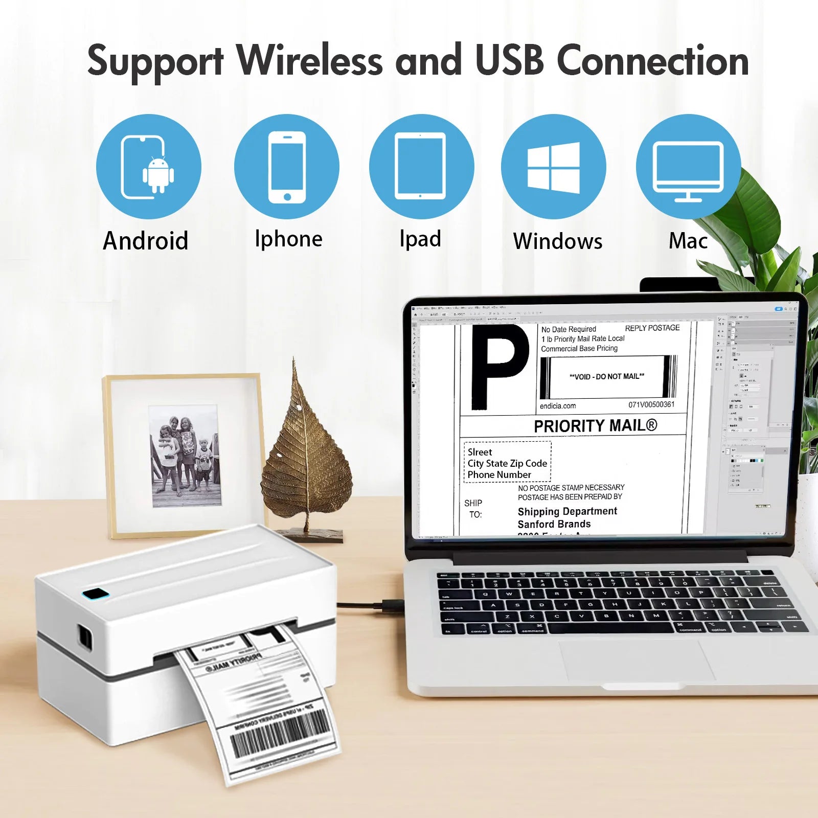 Moktan Sabai Wireless 4x6 Thermal Shipping Label Printer 300DPI Bluetooth WiFi Small Business