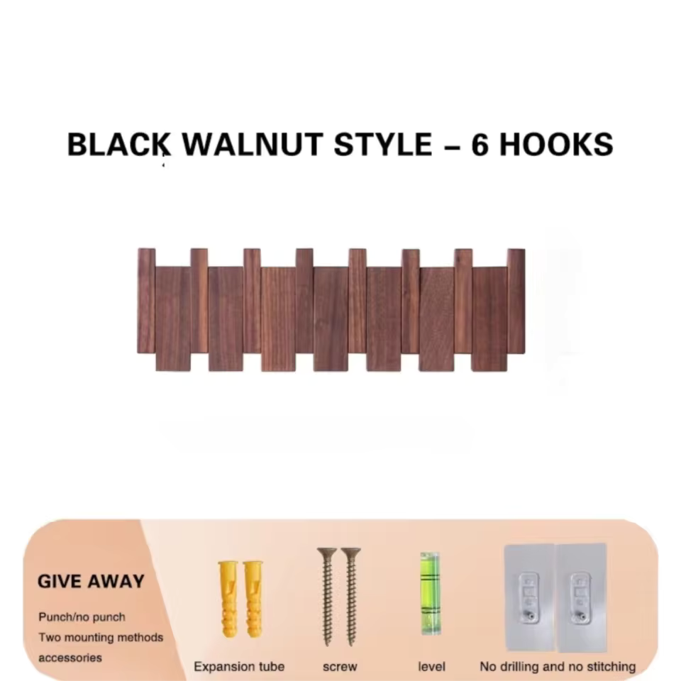 Moktan Sabai Wooden Piano Coat Rack Wall Mounted Solid Wood Hooks 4 6 8 Hook Organizer