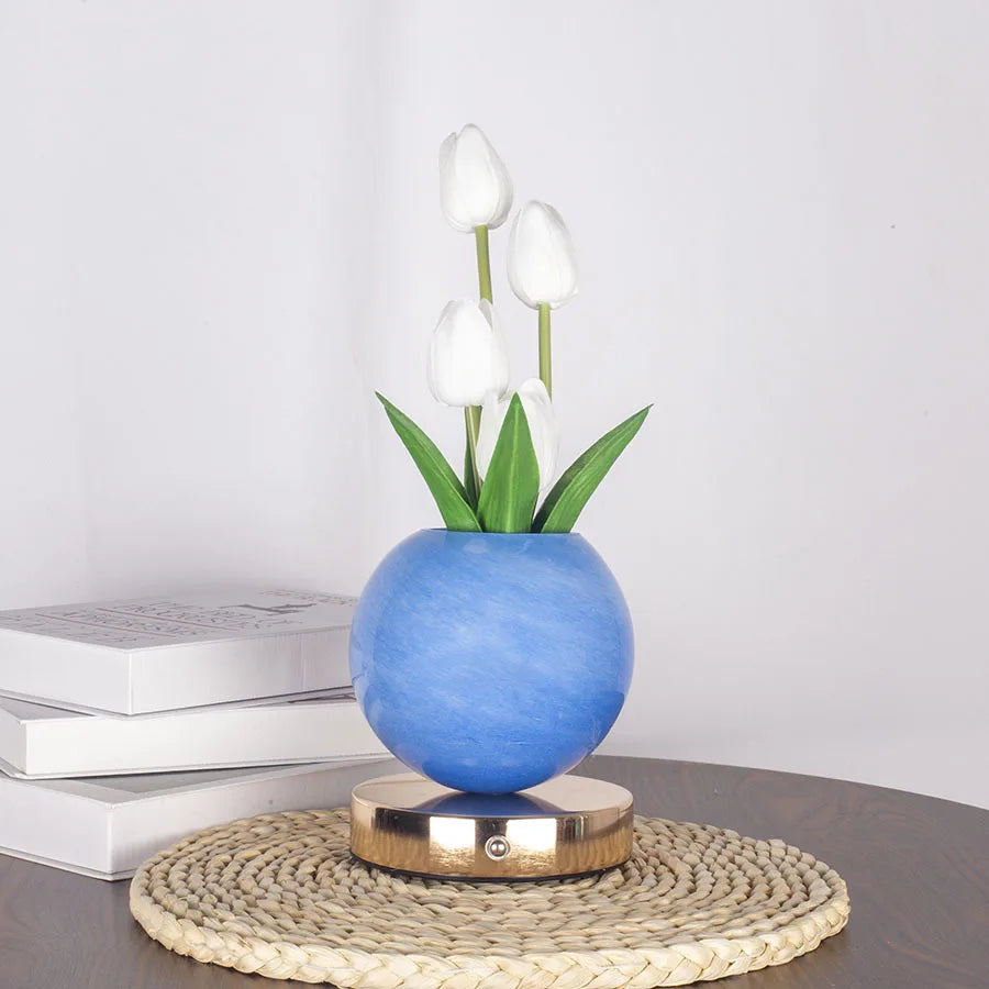 Moktan Sabai Tulip LED Night Light USB Rechargeable Desk Table Lamp for Bedroom & Holiday Decor White tulips