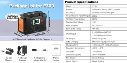 Portable Power Station 200W Solar Generator 151Wh Backup Battery for Camping